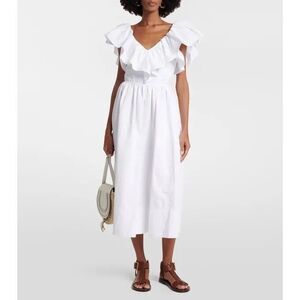 Chloé Ruffle-Trimmed Cotton Midi Dress SIZE FR 38 / US 6 $2450